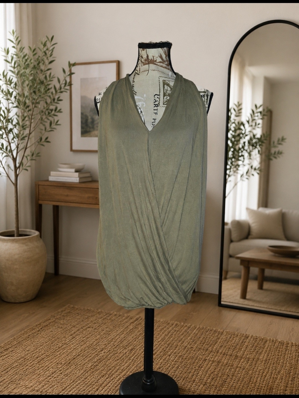 🌿 Zenana Olive Green Sleeveless Surplice Top 🌿